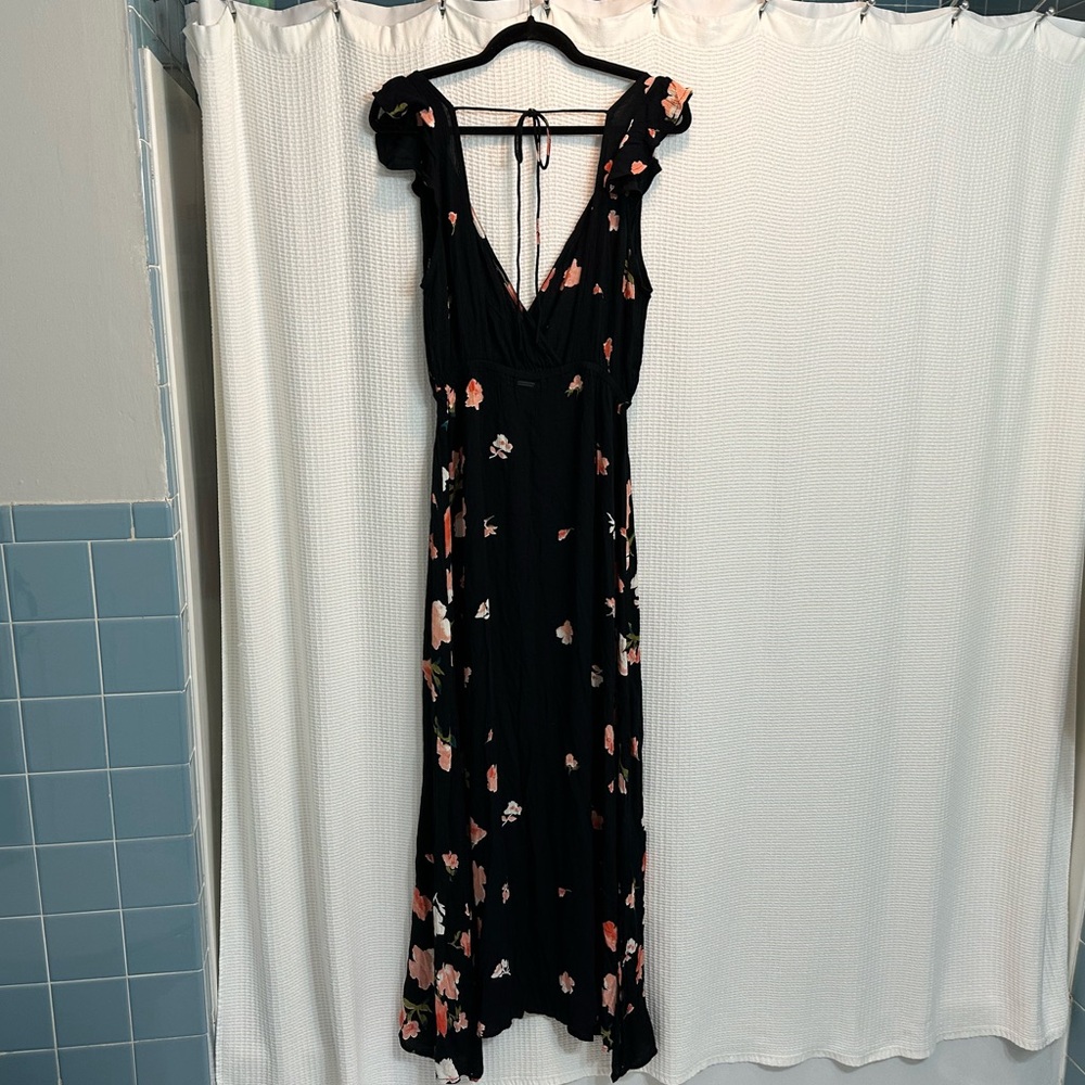 Billabong Black Maxi Dress with Pink Floral Print